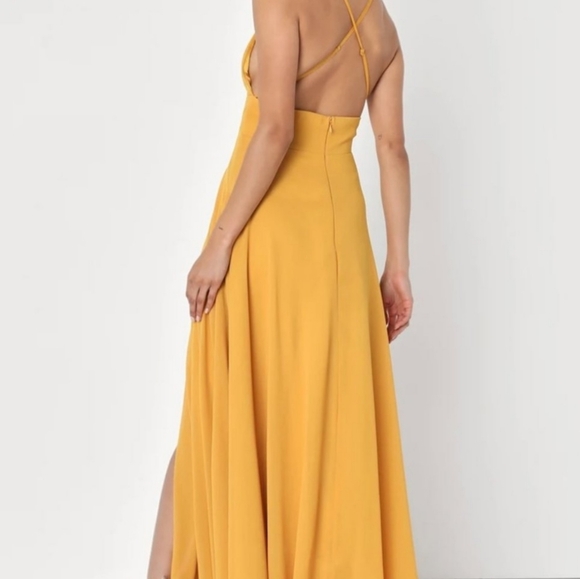 Lulu's Mustard Yellow Golden Slit Front Crisscross Back Gown XL as is* - Picture 2 of 12